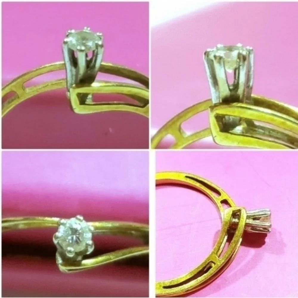 14.18K Yellow Gold Genuine Diamond Solitaire Engagement Wedding Ring Vintage - Picture 7 of 13